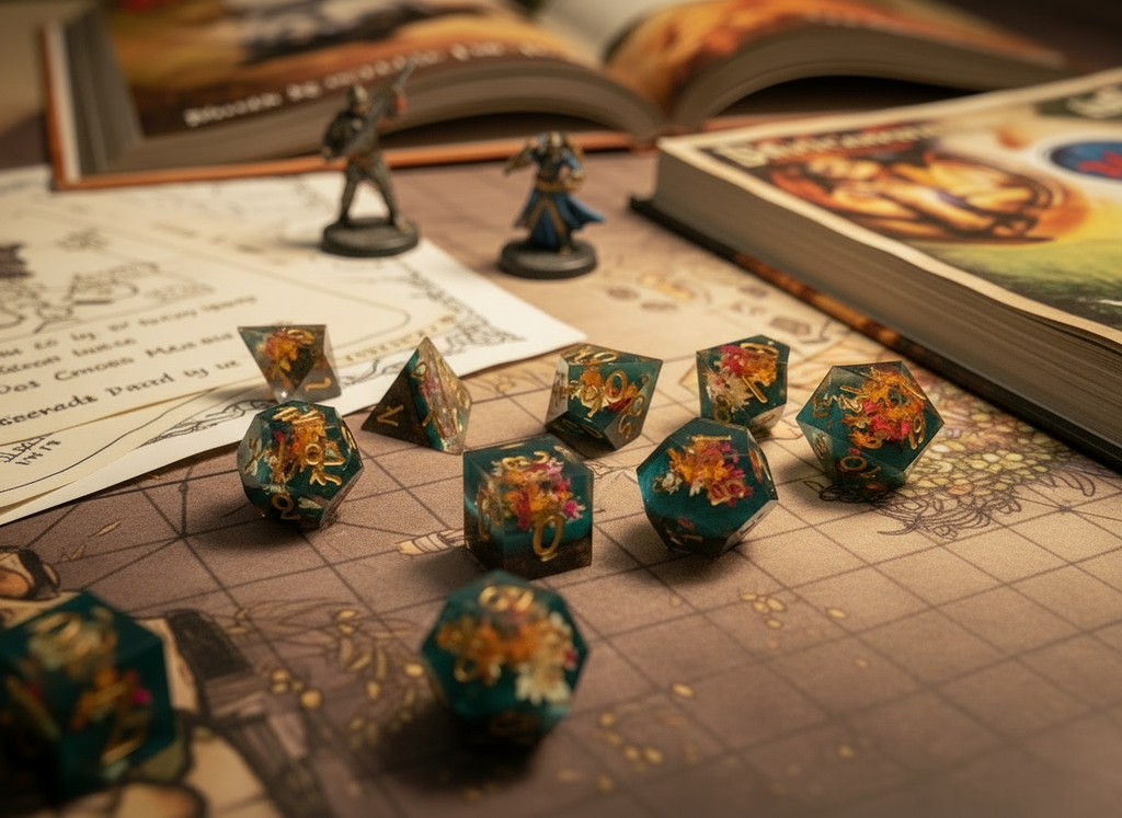 Forrest Floor *sharp edge* Gaming Dice with Extra D4 and Extra D20