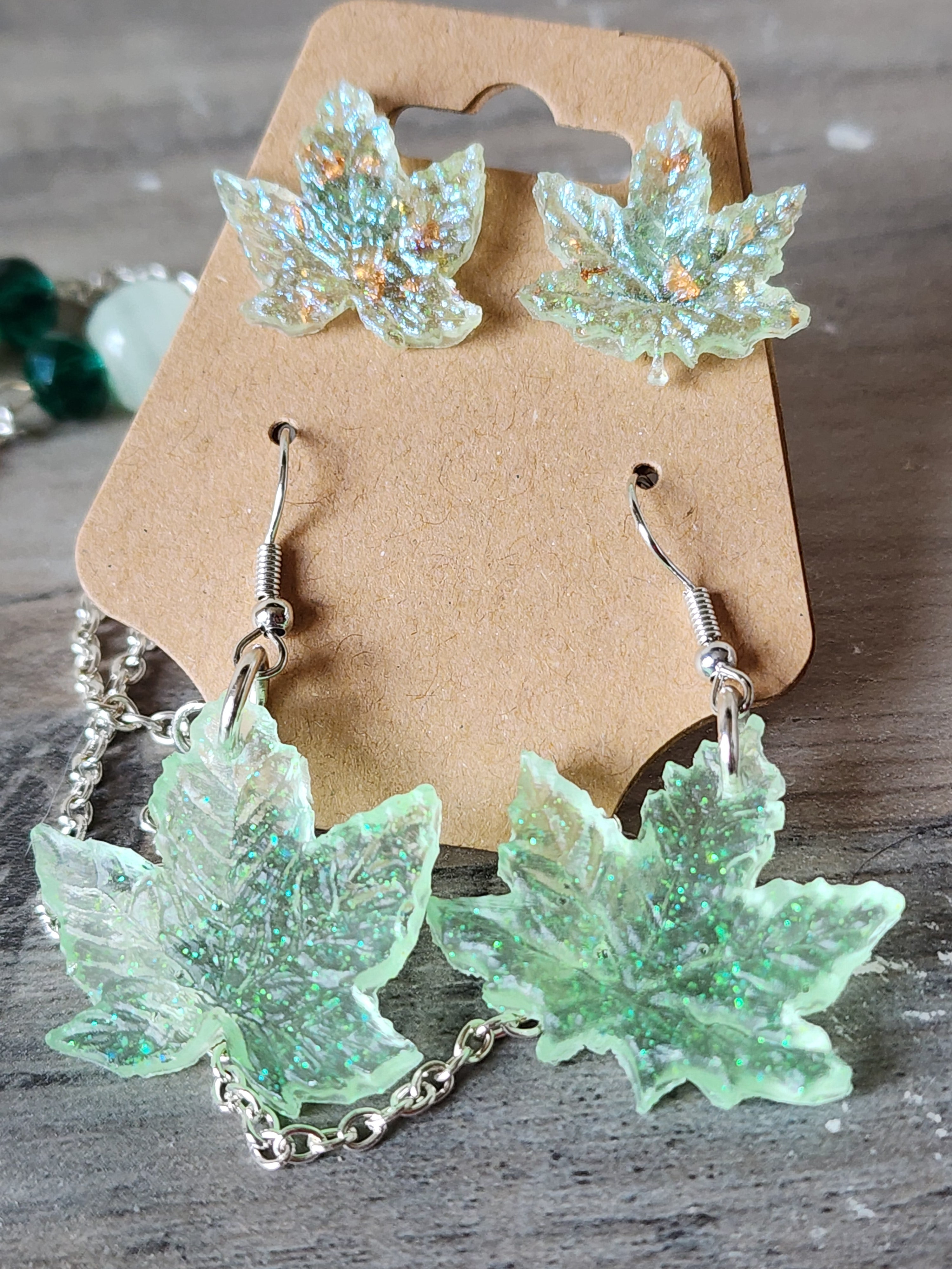 Leaf Necklace and Earrings Set