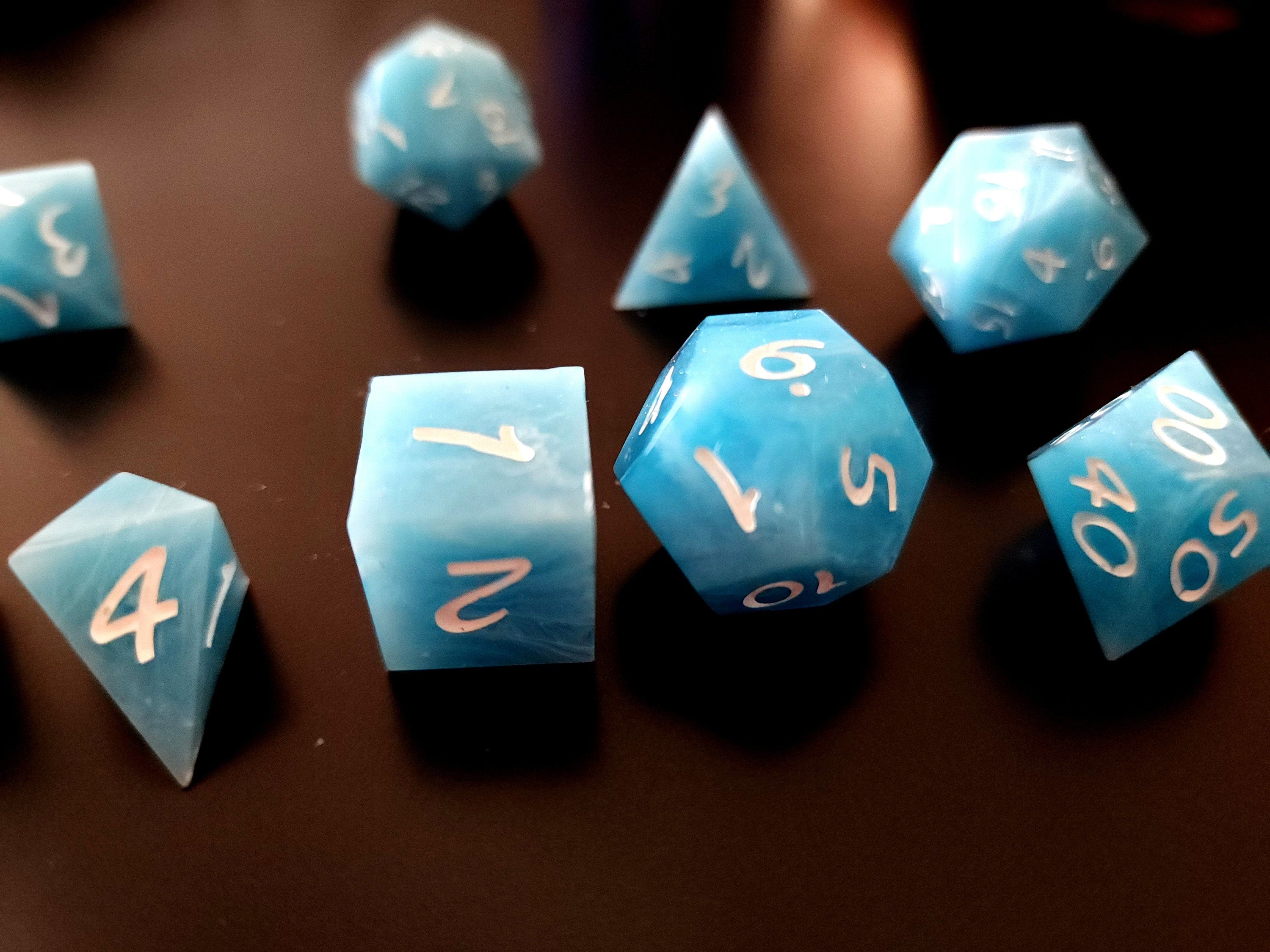 Wind and Sky Inspired Blue Marble *sharp edge* Gaming Dice with Extra D4 and Extra D20
