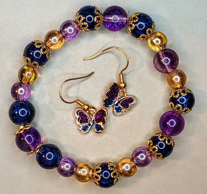 Golden butterfly and earring set